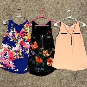 Express Floral and Solid Women's tank Tops gold zipper small